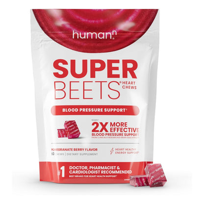 Humann SuperBeets Heart Chews, Beet Root Powder Support Energy Supplement, Nitric Oxide and Blood Pressure Support, Grape Seed Extract & Non-GMO, Heart Health, Pomegranate Berry Flavor, 60 Count