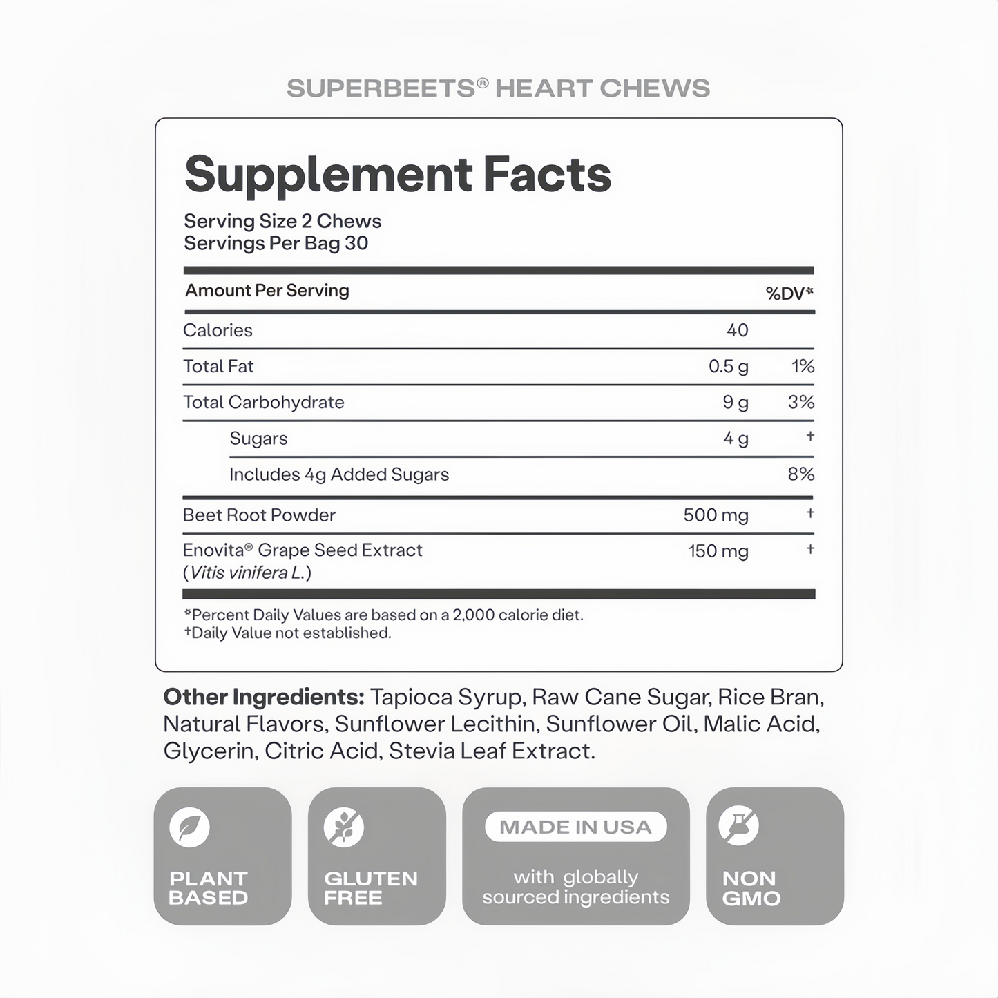 Humann SuperBeets Heart Chews, Beet Root Powder Support Energy Supplement, Nitric Oxide and Blood Pressure Support, Grape Seed Extract & Non-GMO, Heart Health, Pomegranate Berry Flavor, 60 Count