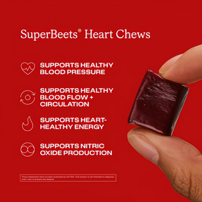 Humann SuperBeets Heart Chews, Beet Root Powder Support Energy Supplement, Nitric Oxide and Blood Pressure Support, Grape Seed Extract & Non-GMO, Heart Health, Pomegranate Berry Flavor, 60 Count